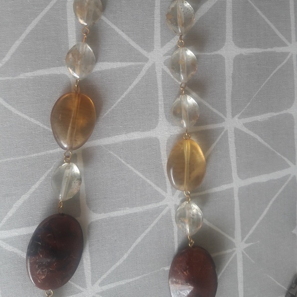 Long Clear and Earth tone beaded necklace - Picture 4 of 4